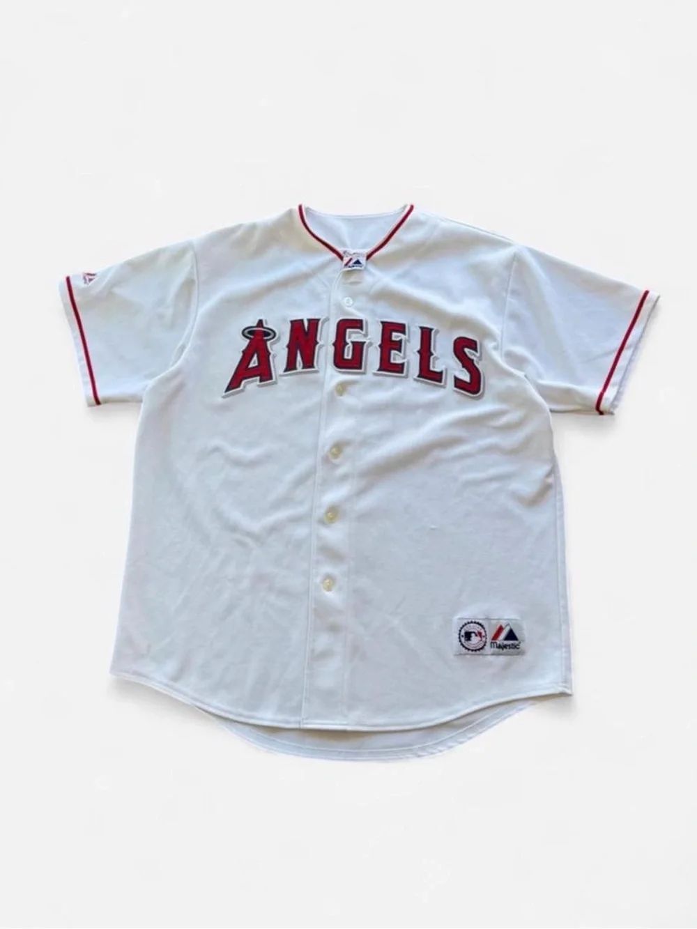 Majestic White & Red Angels Mens Baseball Jersey